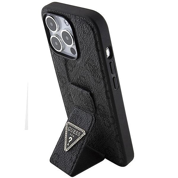 Etui Guess Grip Stand 4G Triangle Strass na iPhone 15 Pro Max - czarne