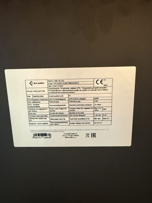 Ogrzewacz gazowy Patio Light stalowy 8,2 kW + pokrowiec + kamyki