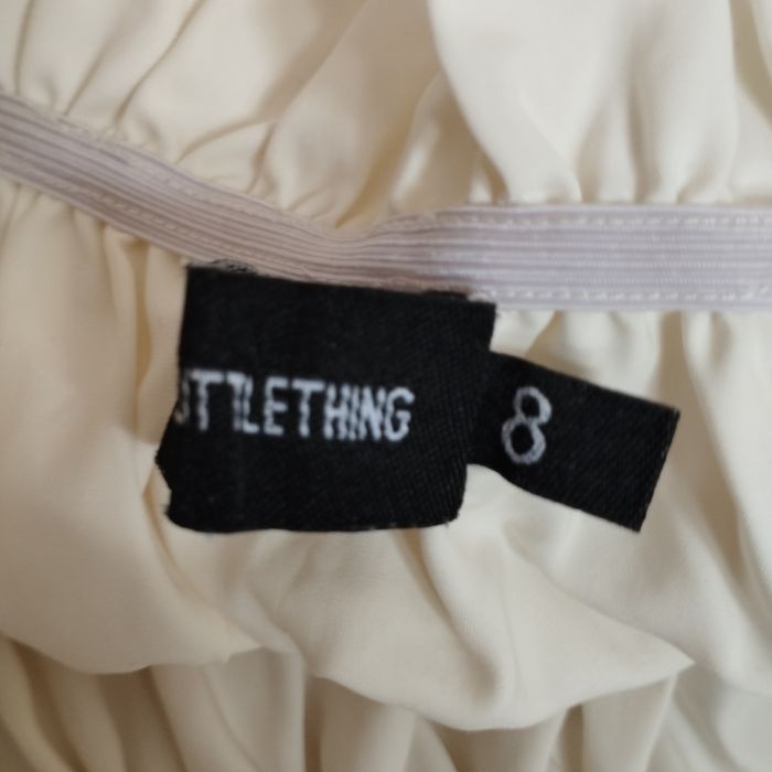 Bluzka PrettyLittleThing, rozmiar 36 – kremowy crop top bufiasty rekaw