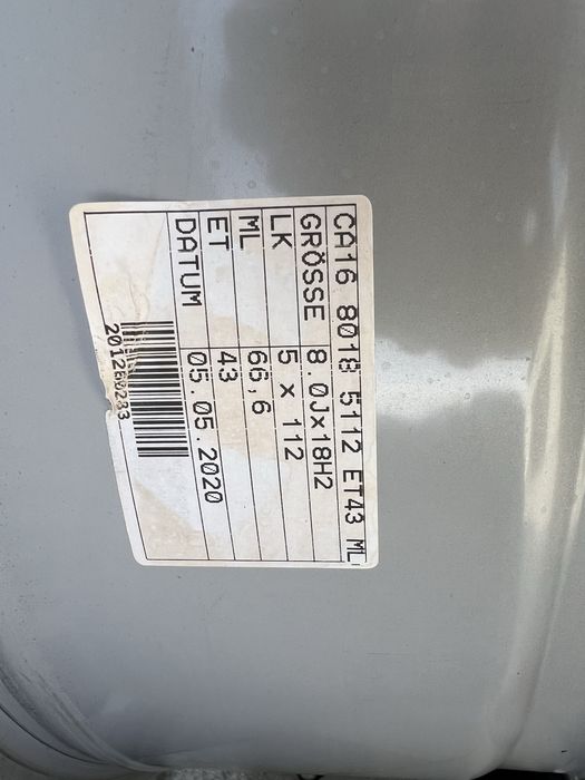 Диски 18R 5x112 8J ET38 VW Golf 5 6 7 Skoda A5 A7 Superb Audi A4 A6