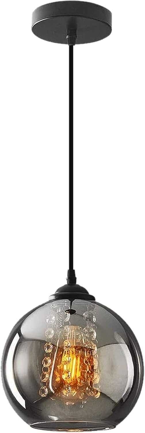 Lampa wisząca szklana okrągła szkło dymione kryształy 608