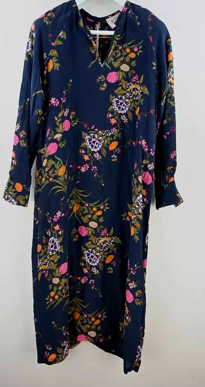 Sukienka midi 100% jedwab jedwabna flower rozcięcie S FEMALE 36 38