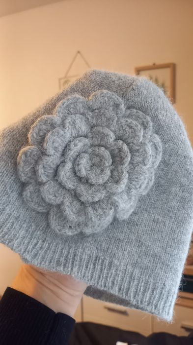 Czapka zimowa wełna angora szara