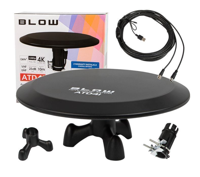 Antena DVB-T2 aktywna wewnętrzna zewnętrzna + kabel 10m BLOW ATD41