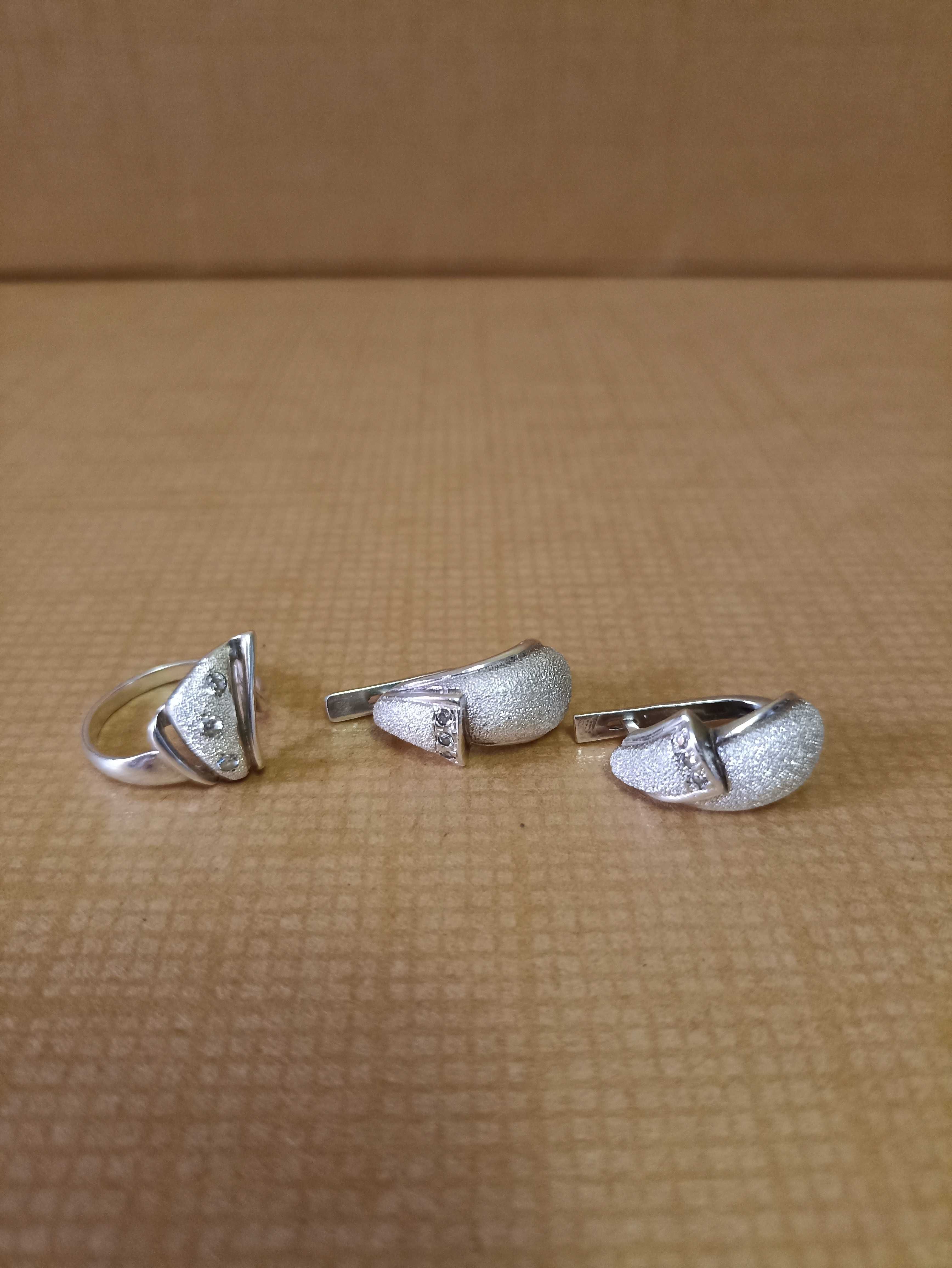 Набор сережки, кольцо, подвеска серебро, 925 пробы, комплект