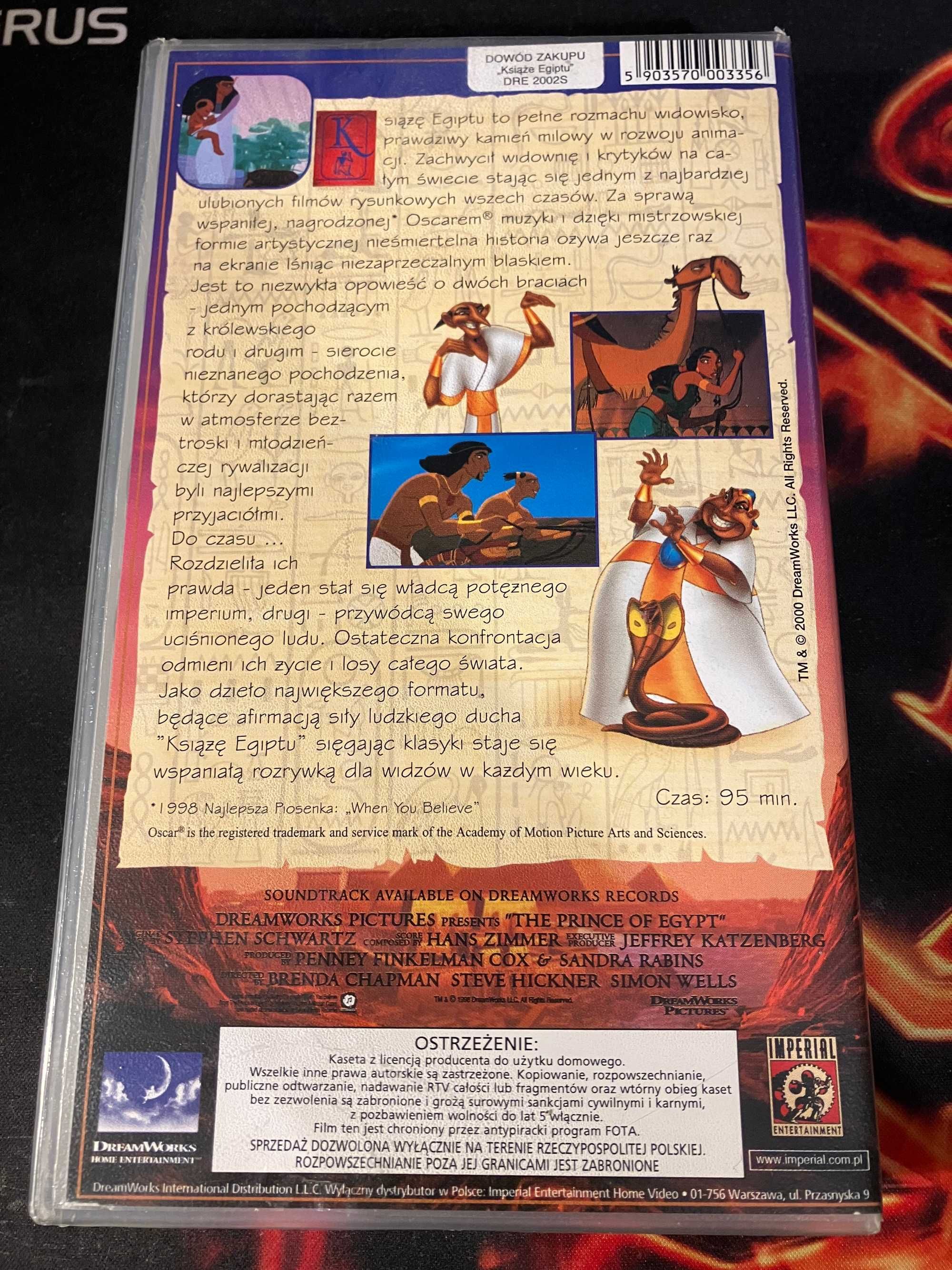 Kaseta VHS Film animowany - Książe Egiptu