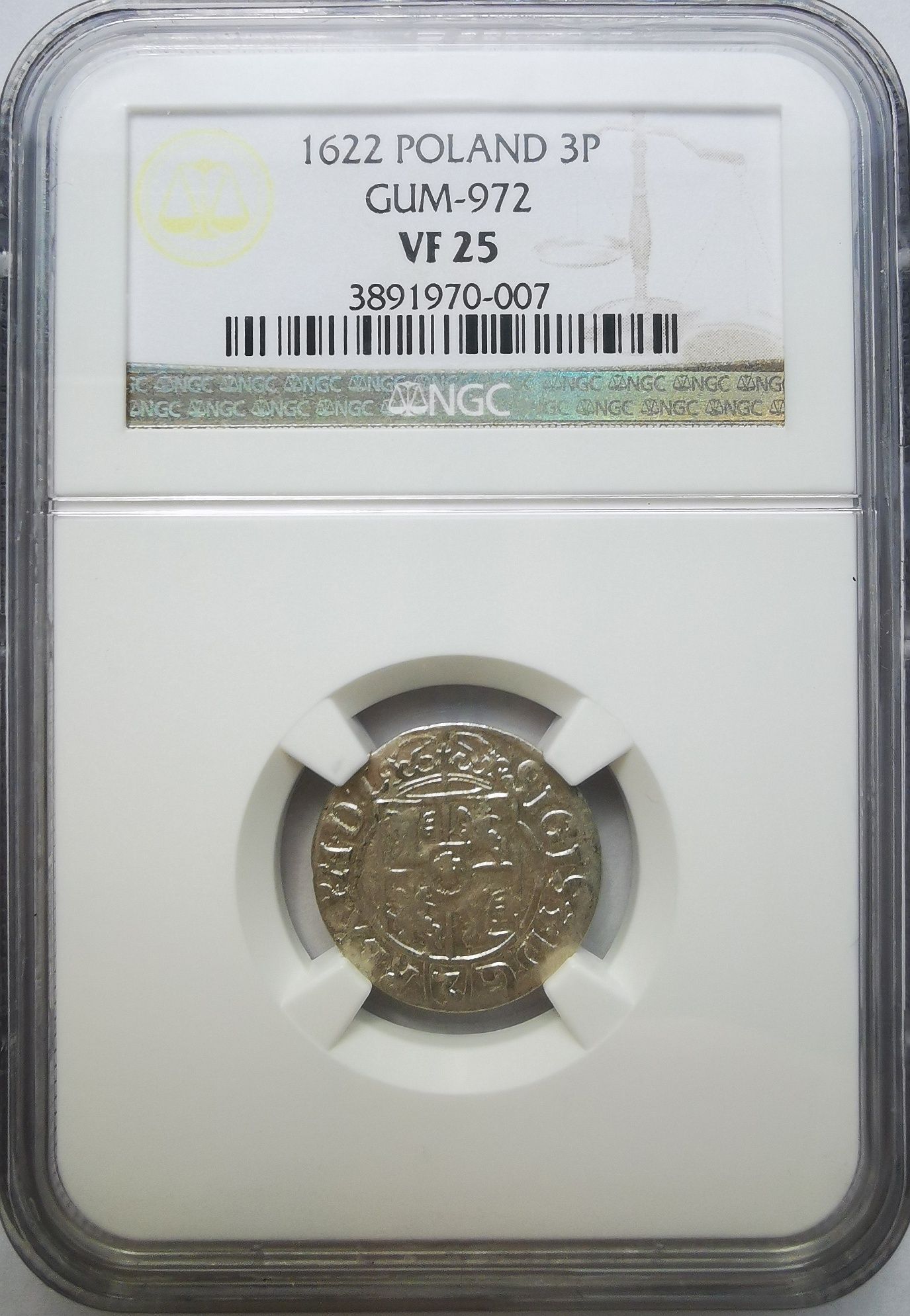 Zygmunt III Waza - oryginalna moneta grading NGC 1622 3P GUM-972 VF25