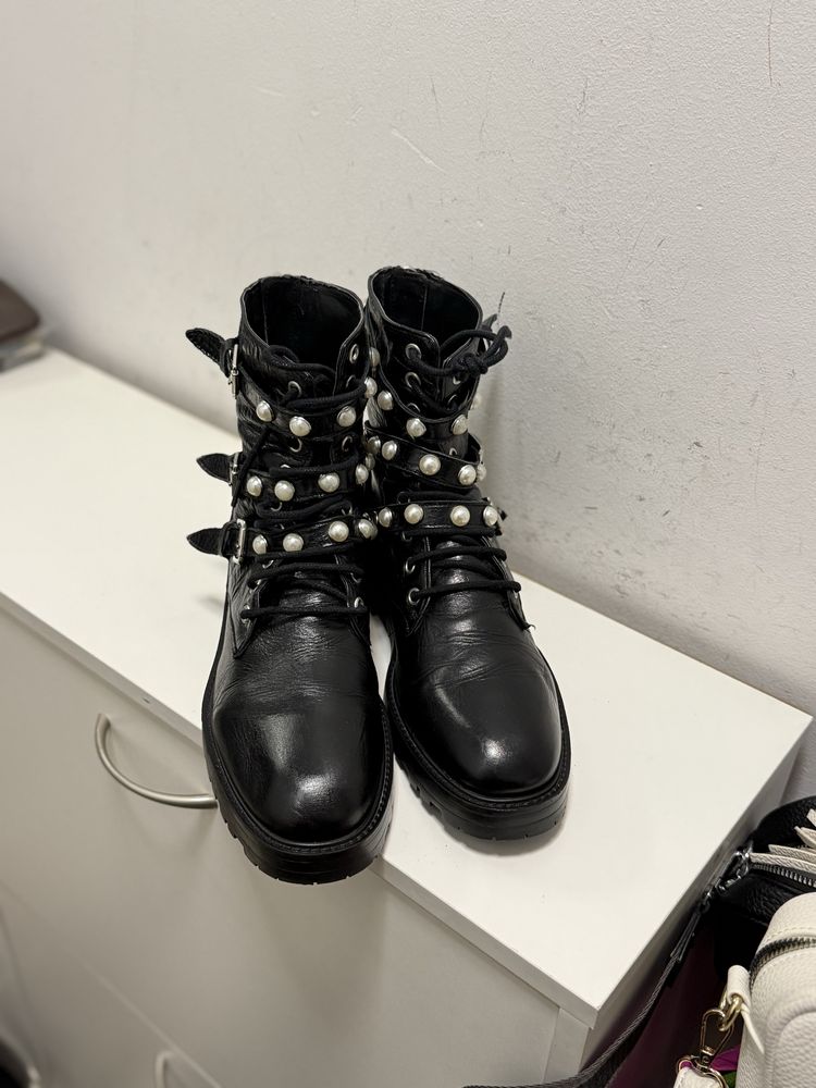 skórzane botki zara basic collection 40 rozmir