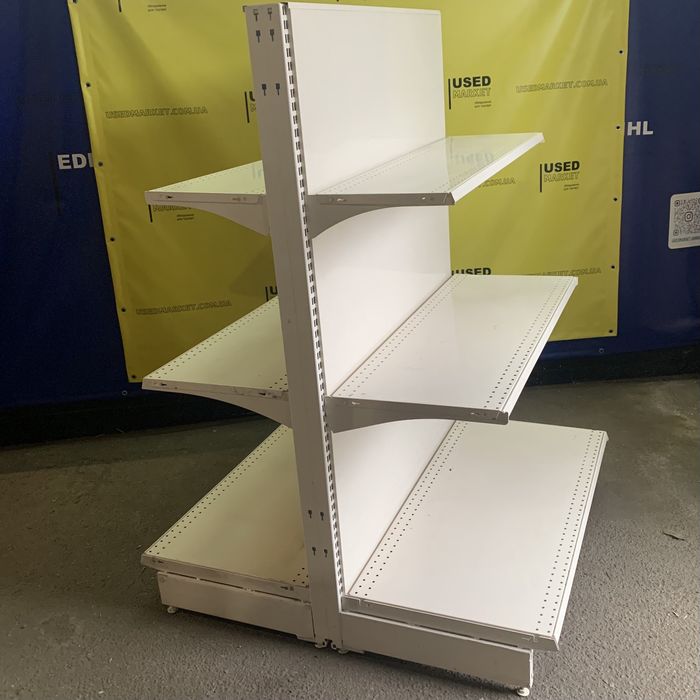 Острівний двосторонній стелаж торговий з полицями в магазин