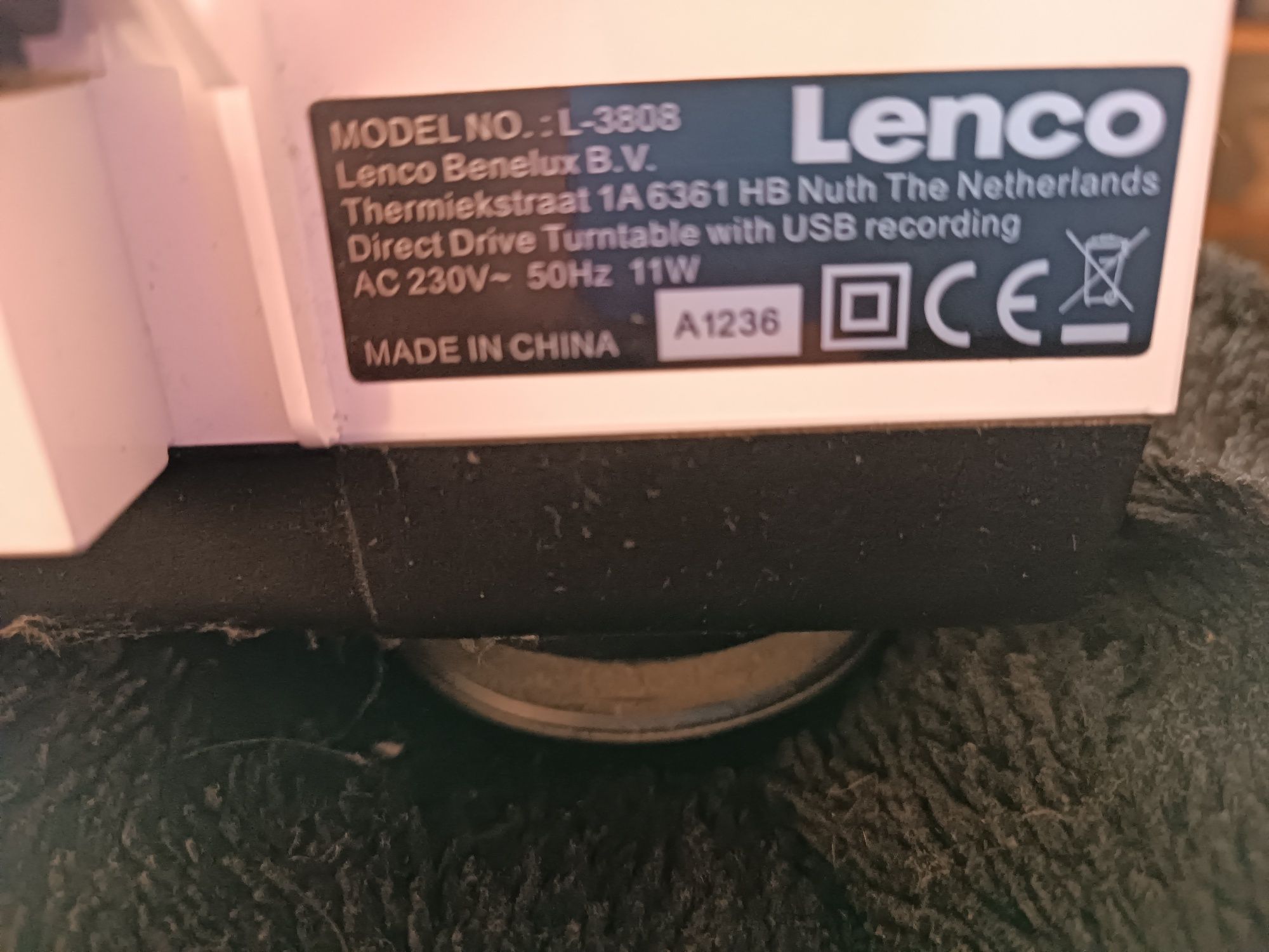 Gramofon Lenco L 3808 jak nowy+ kabel audio,kino+ kabel soundbar