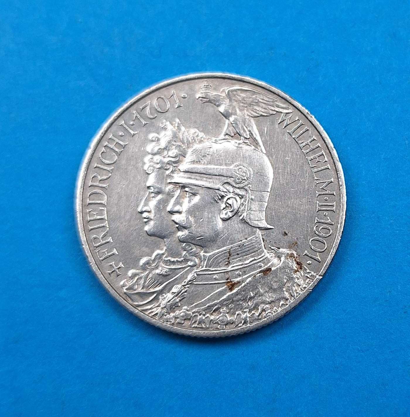 Niemcy, Prusy 2 marki 1901, 200 lat Prus, bdb stan, srebro 0,900