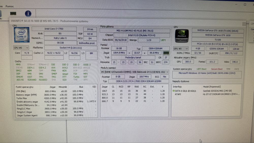 Komputer stacjonarny i7-7700 / GTX 1650 / 16GB RAM / SSD / Windows 10