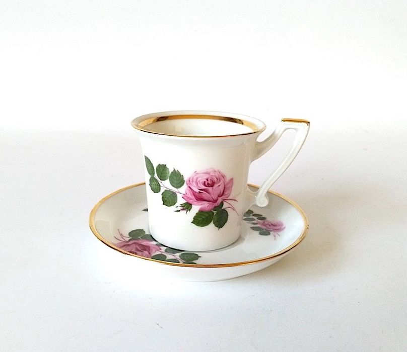 Filiżanka do mokki duo zestaw spodek z różą róże złocenia uroczy