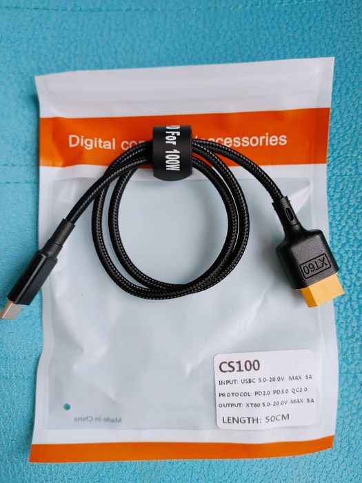 Кабель Type-C male на XT60 Female 100W SC100 зарядок ToolkitRC FPV