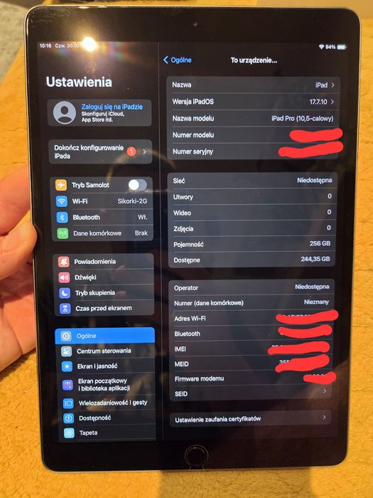 Apple Ipad pro 10.5 256gb wifi+cellular