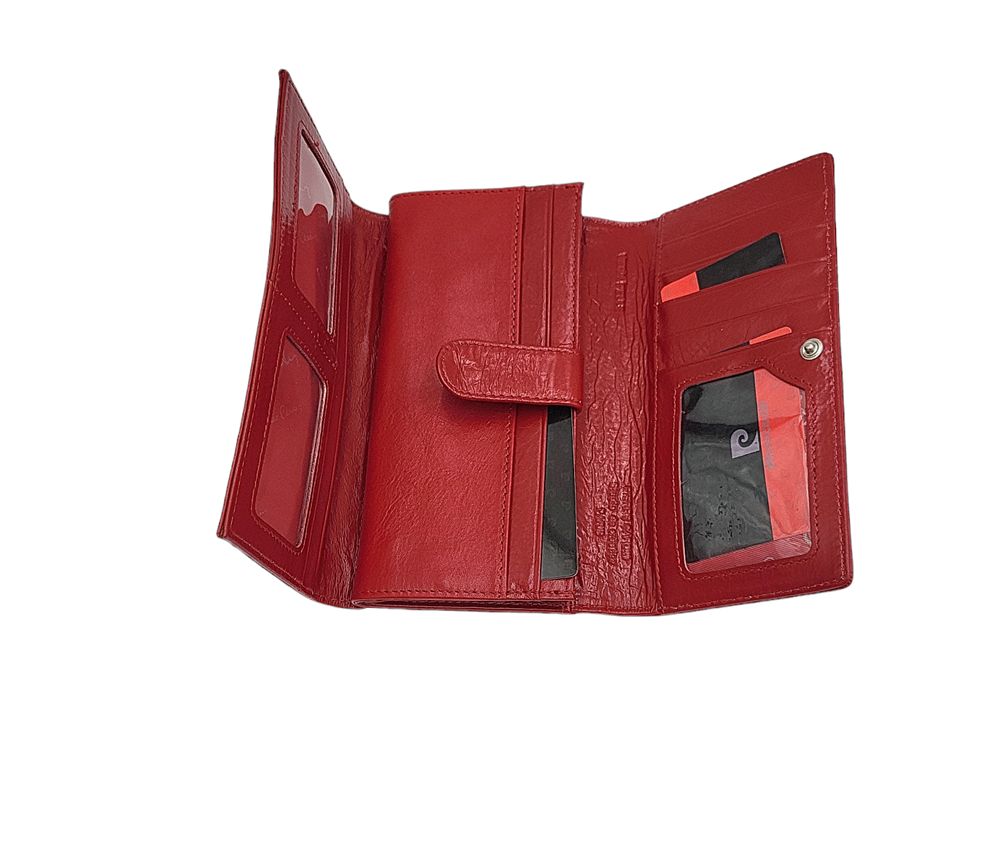 Duży skórzany portfel damski Pierre Cardin czerwony