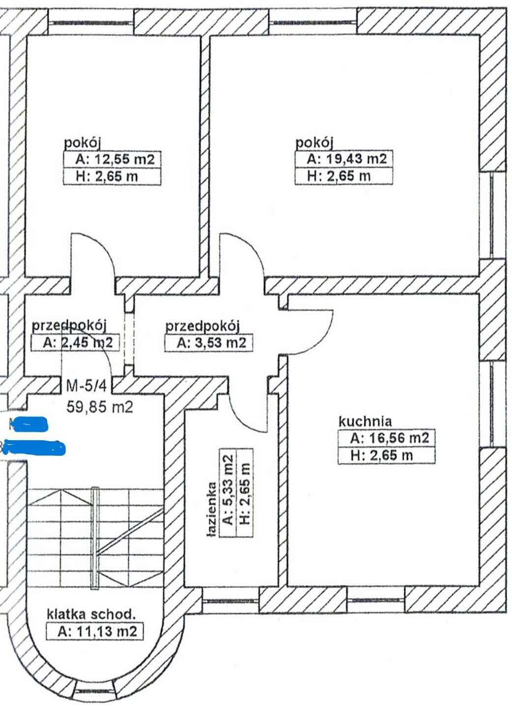Mieszkanie 59,85 m2, 2 pokoje, duża kuchnia