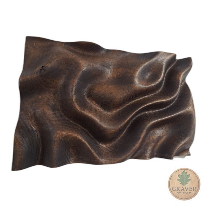 Płaskorzeźba dębowa  - fale, 3D, olejowana dekoracja ścienna