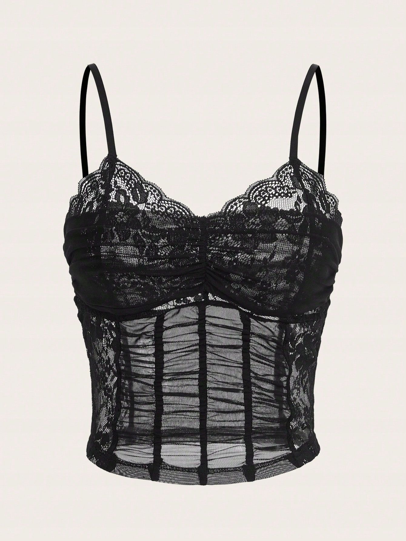 Top Koronkowy Na Ramiączkach Siateczkowy Czarny Sexy Shein Xxs 32