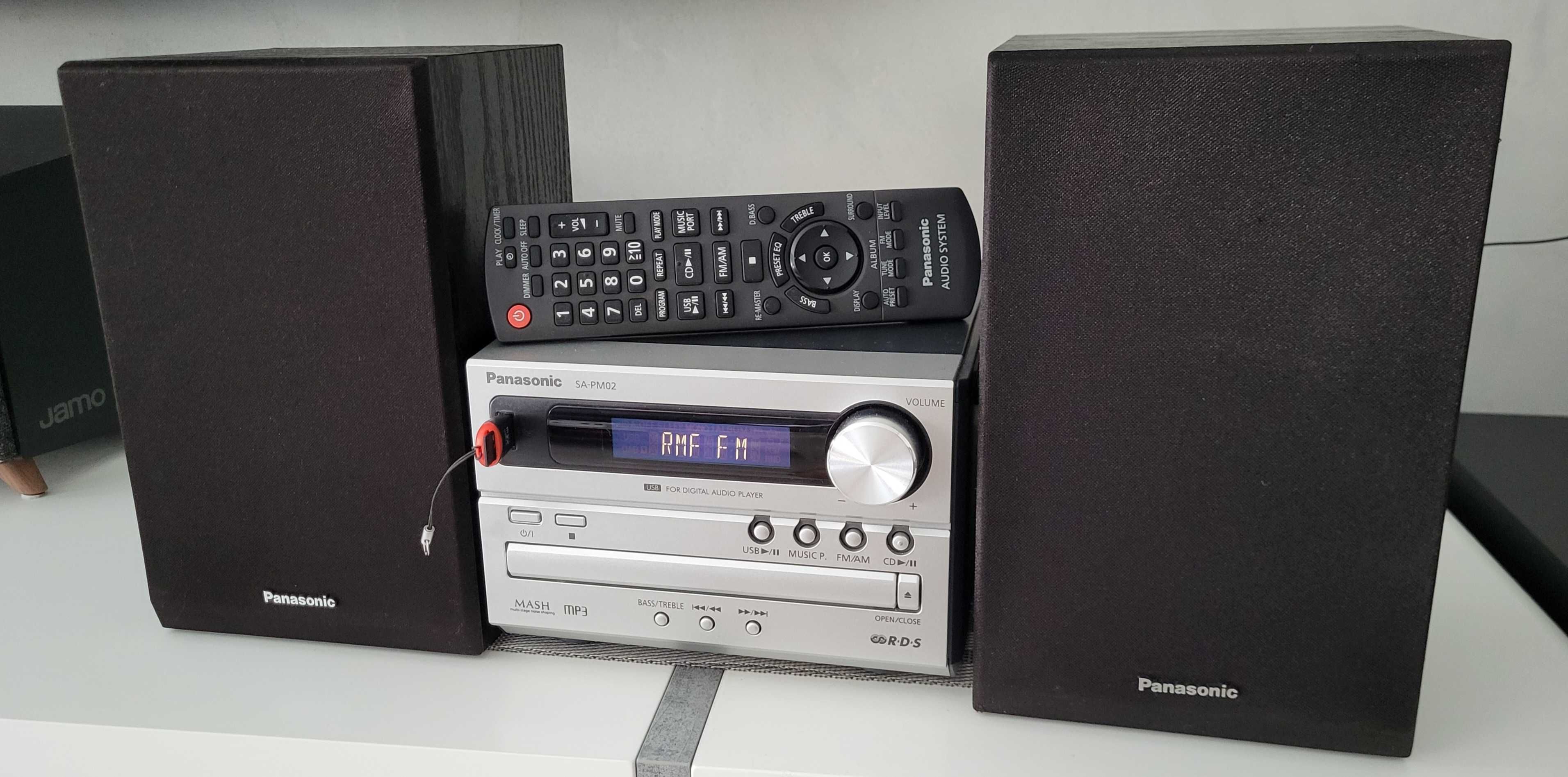 PANASONIC mikrowieża FM RDS, CD, mp3, USB - głośniki i pilot - komplet