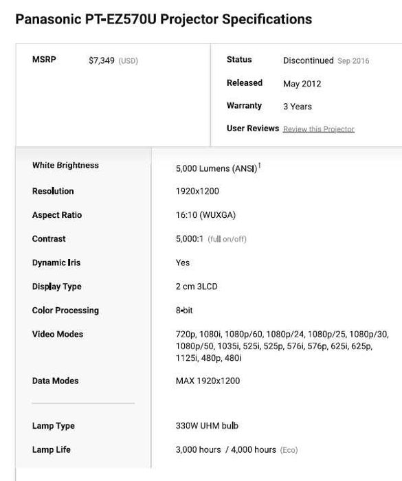 Projetor Panasonic PT-EZ570 - Impecável