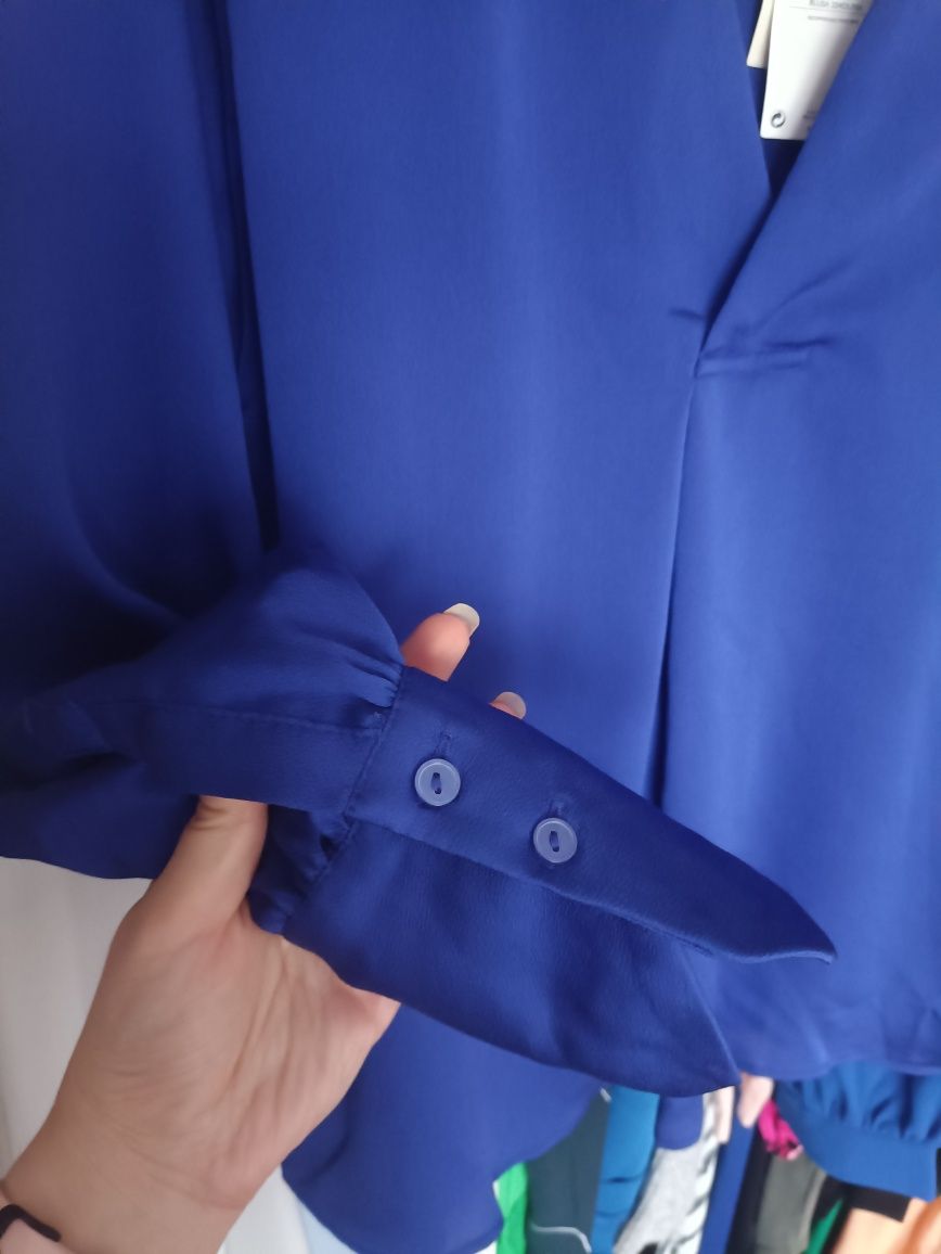 Mango rozmiar M 38 elegancka chabrowa bluzka koszula kobaltowa