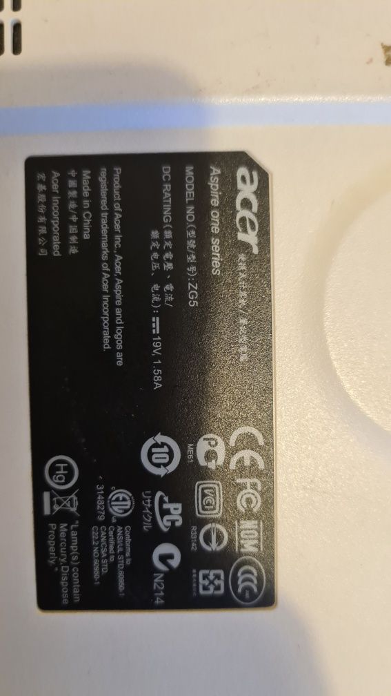 Laptop Acer ZG5 Aspire One 8,9 " Intel Atom 1 GB / 80 GB