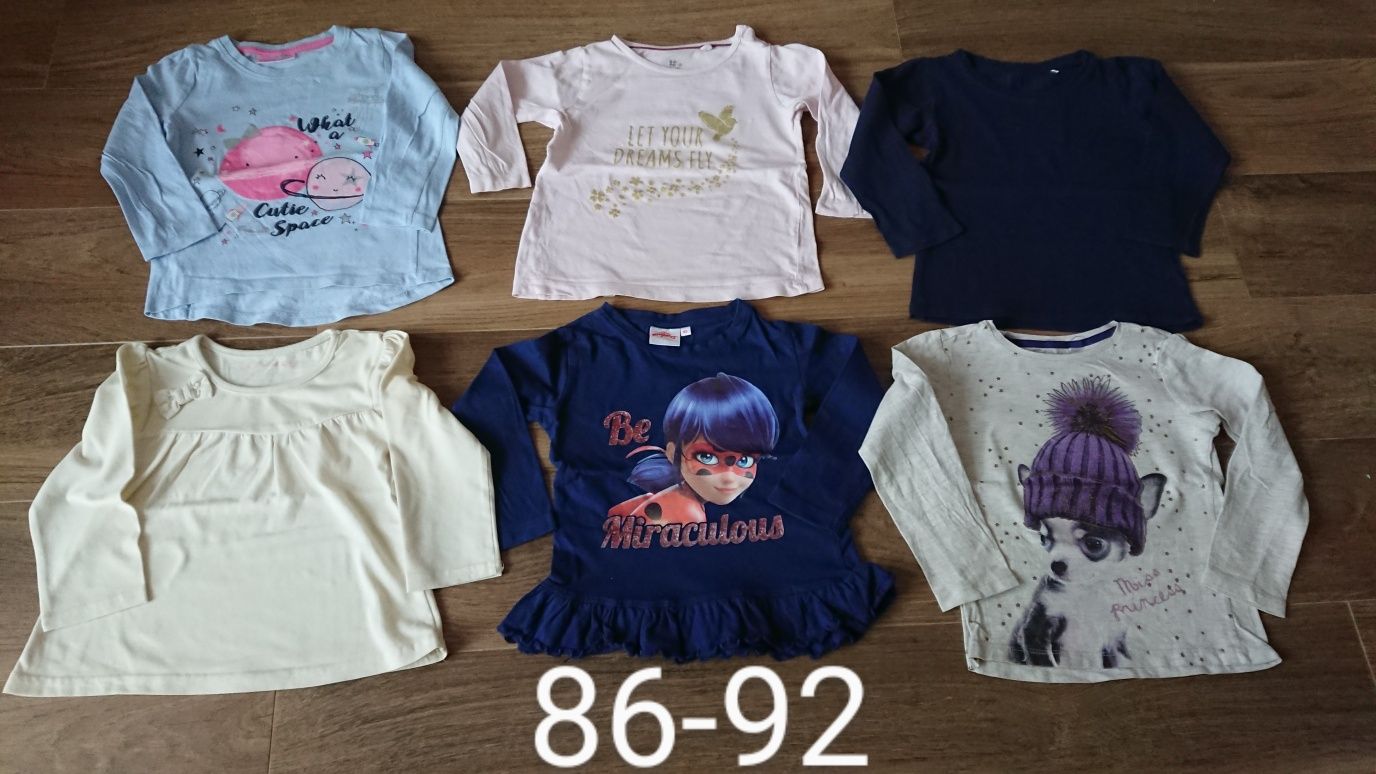 Bluzki, koszulki 6szt, długi rękaw rozmiar 86-92 dla dziewczynki