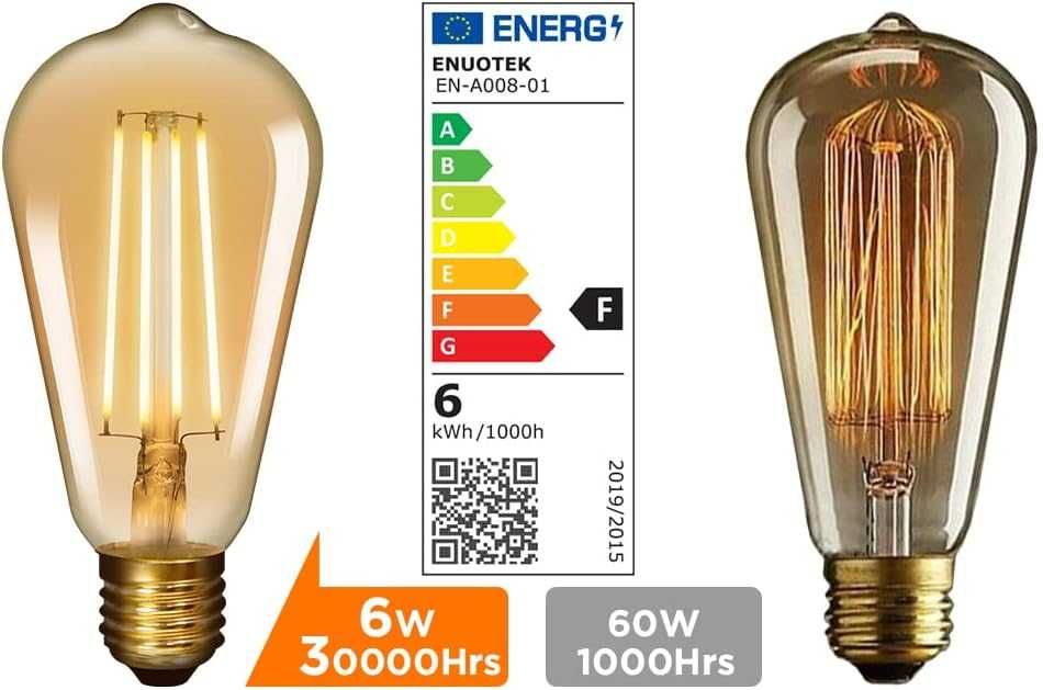 Żarówka LED FILAMENT Vintage Retro Edison ST64 2500k E27 6W Bursztyn