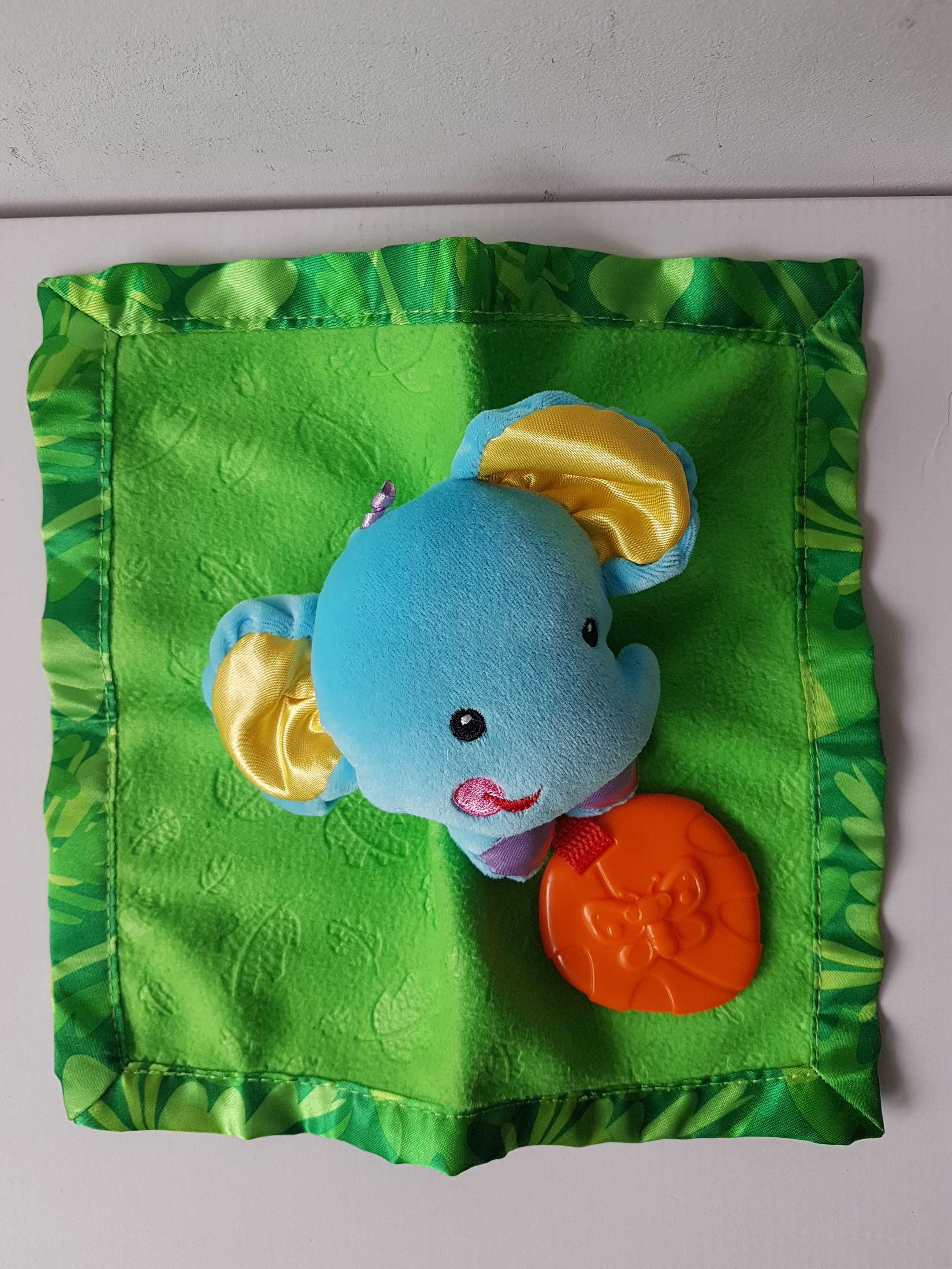 Fisher Price pluszowa przytulanka zabawka niemowlęca mini kocyk słonik