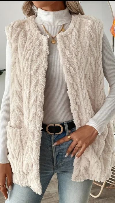 Kamizelka, kurtka damska ciemny  beż futerko Teddy rozmiar 44