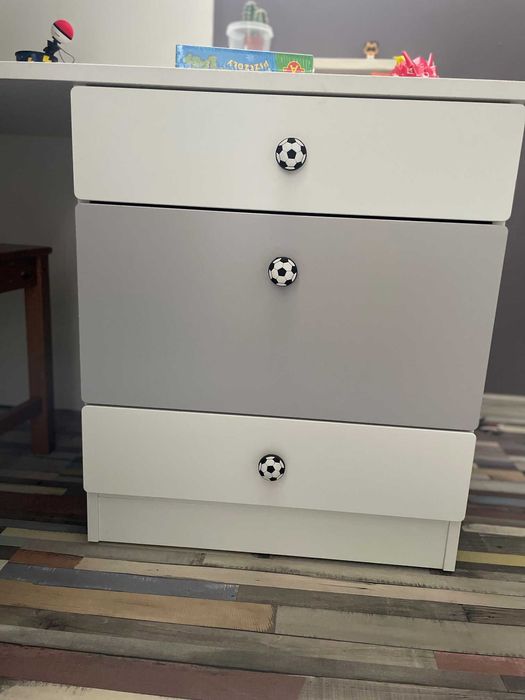 Łóżko piętrowe z biurkiem, Ikea SMÅSTAD, białe/szare