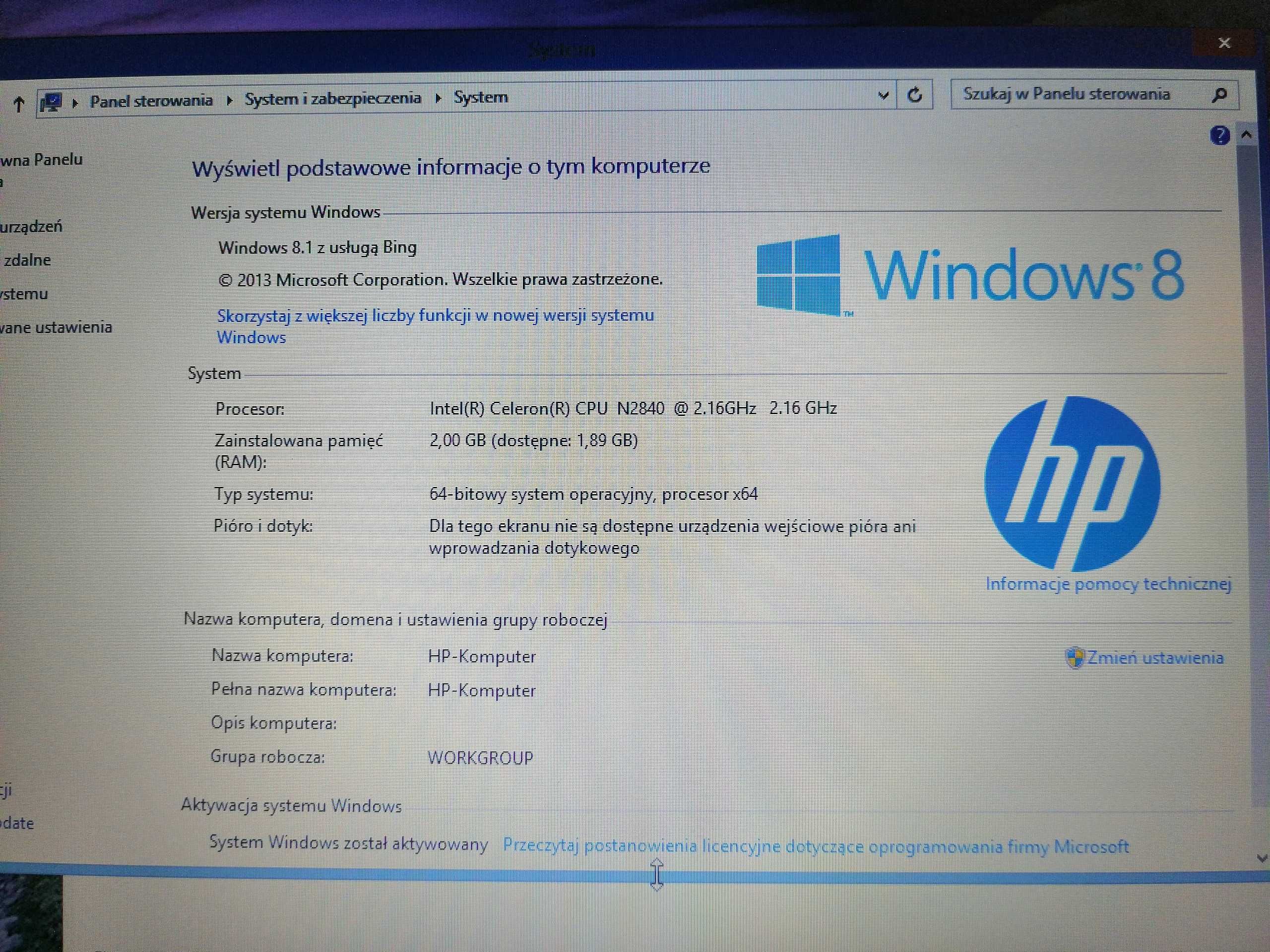 Laptop - HP 250 G3 - 2 GB RAM, Dysk SSD 120 GB, WINDOWS 8.1