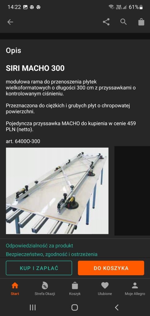 Nosidła do płyt wielkoformatowych, Siri Macho, rama, przyssawki