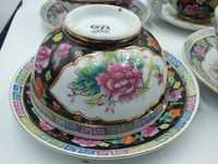 Chińska porcelana miski +talerze kolorowe kwiaty RAMEN B011616