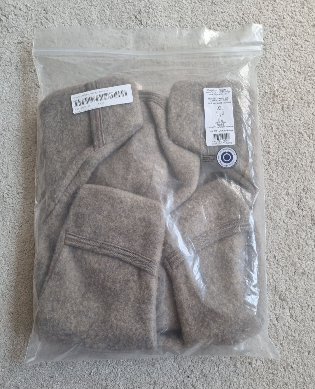 Kombinezon Engel Natur z wełny merino rozm. 50/60 +bonetka rozm. 50/56