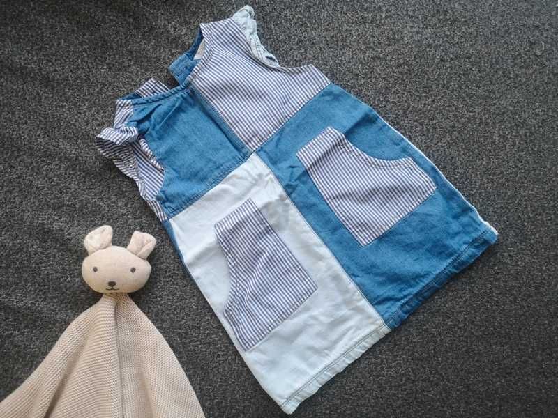 Baby M&Co sukienka jeansowa z kieszeniami r. 80cm 9-12m