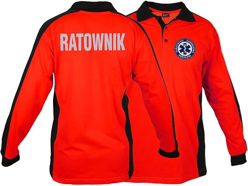Koszulka ratownicza Polo FLUO męska odblaskowa FUNKCYJNA z długim ręka