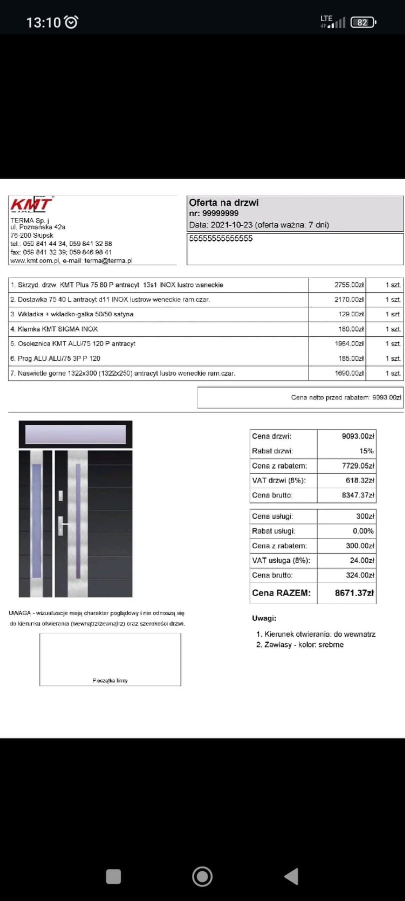 Drzwi Wejściowe KMT z dostawką boczna