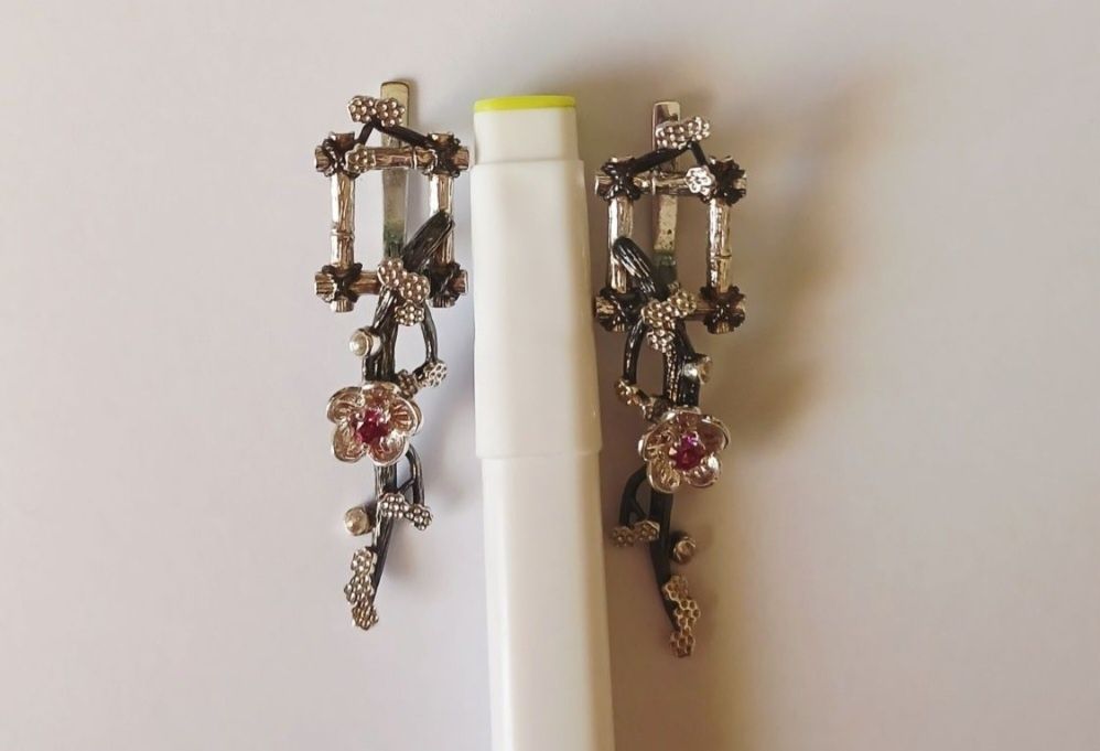 Сережки "Ханамі" (Сакура) срібло 925 ЮД Орінго