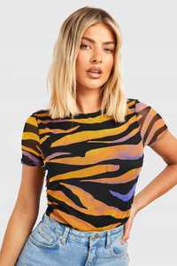 Bluzka Zebra Siateczkowa Marszczona Casual Boohoo Xl 42