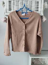 Różowy sweter Zara prążki kardigan
