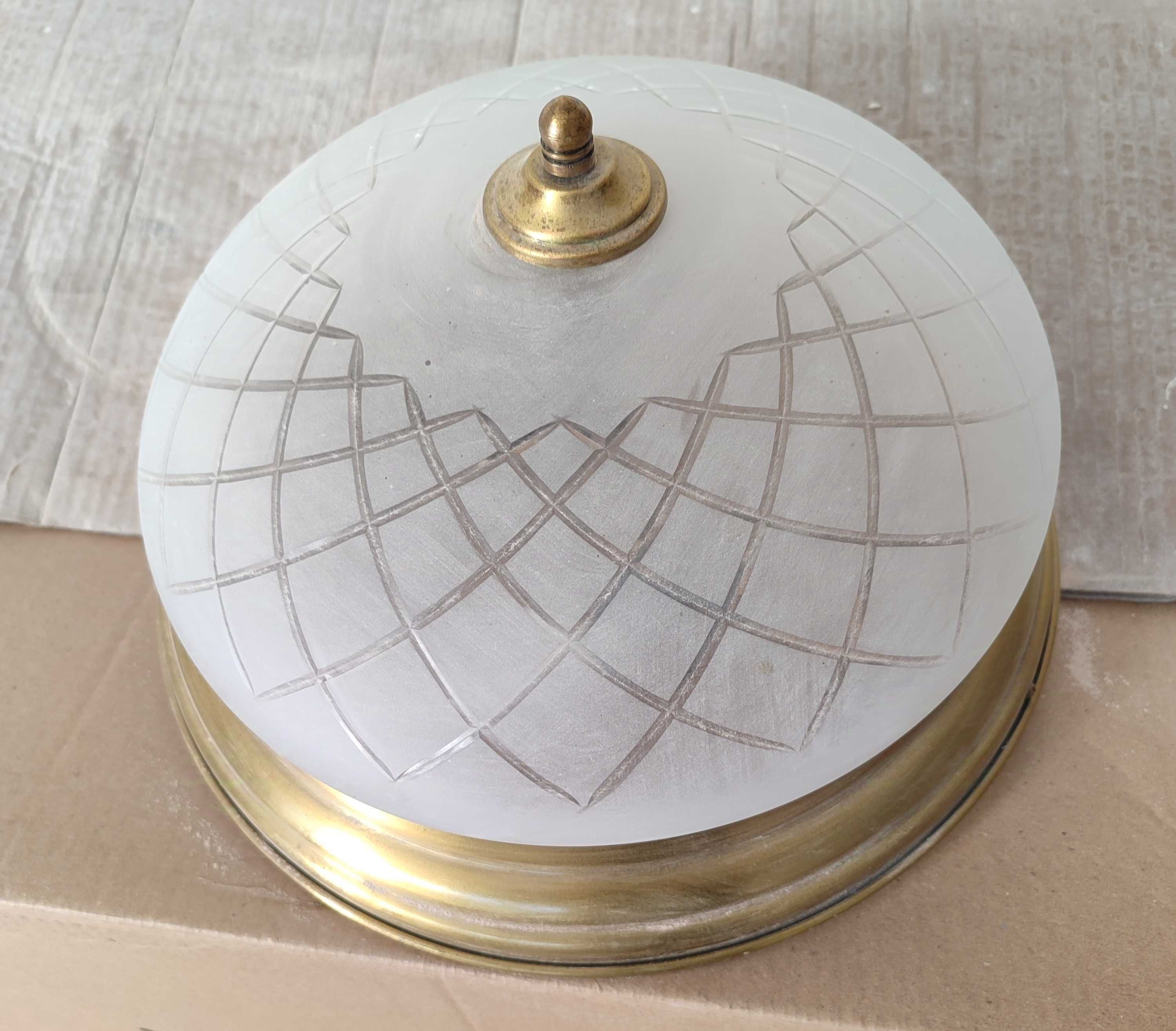 Candeeiro vidro e metal dourado com 2 lâmpadas