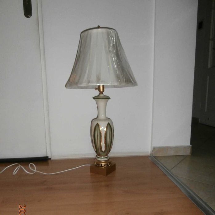 Lampa stojąca duża 85cm ceramiczna z abażurem - antyk
