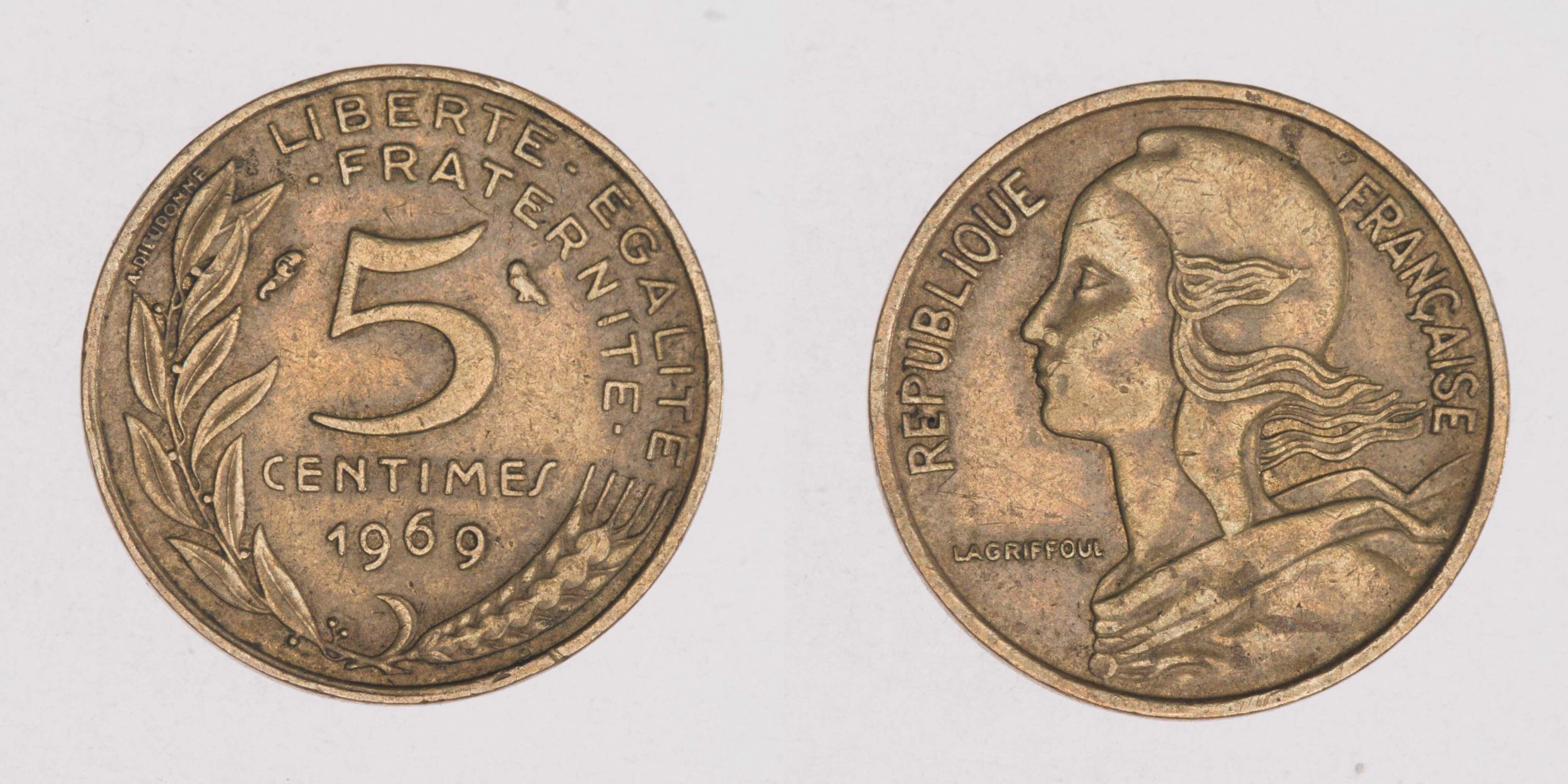 Francja - zestaw 100, 10 franków 50c 20c 10c 1c z lat 1957 - 1984