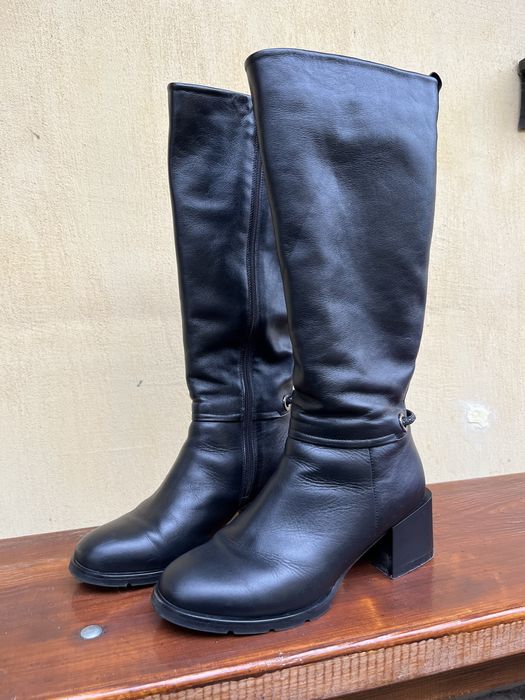 Зимові шкіряні сапожки, чорні, 39 розмір