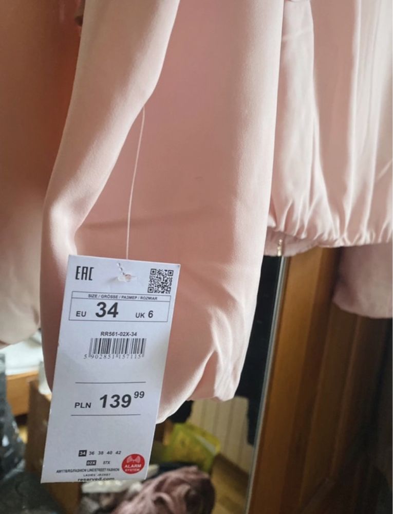 Nowa bluza kurtka Reserved z falbankami pudrowy róż jasny różowa 34 XS