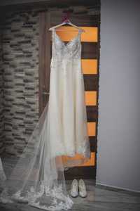 Suknia ślubna Brasilia Ecru z trenem podpinanym kolekcja Madonna