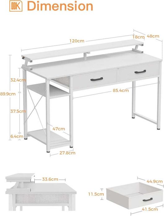 Nowe biurko / stół / stolik / blat / z szufladami /białe / ODK !A2598!