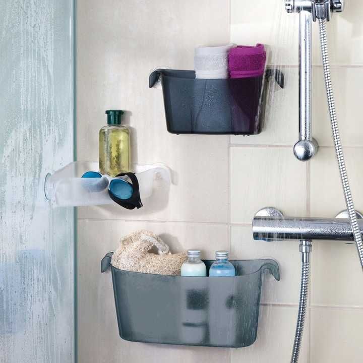 Półka prysznicowa na akcesoria łazienkowe narożna szara Koziol Boks